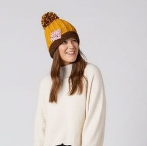 Handmade pom-pom hat beanie with fleece lining at ears crochet